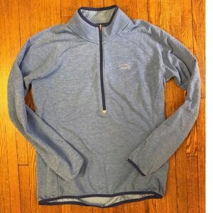 LL Bean Womens Blue Heathered Grid Fleece Quarter Zip Pullover 506470 Medium